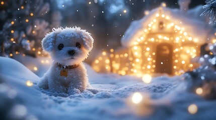 Obraz premium Stuffed dog in a magical winter wonderland