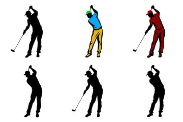 Naklejka premium set of Golfers silhouette vector illustration