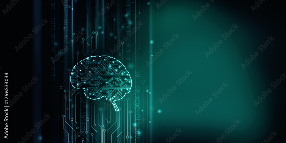 Aufkleber 2d illustration concept of thinking, background with brain, abstract artificial intelligence. techno