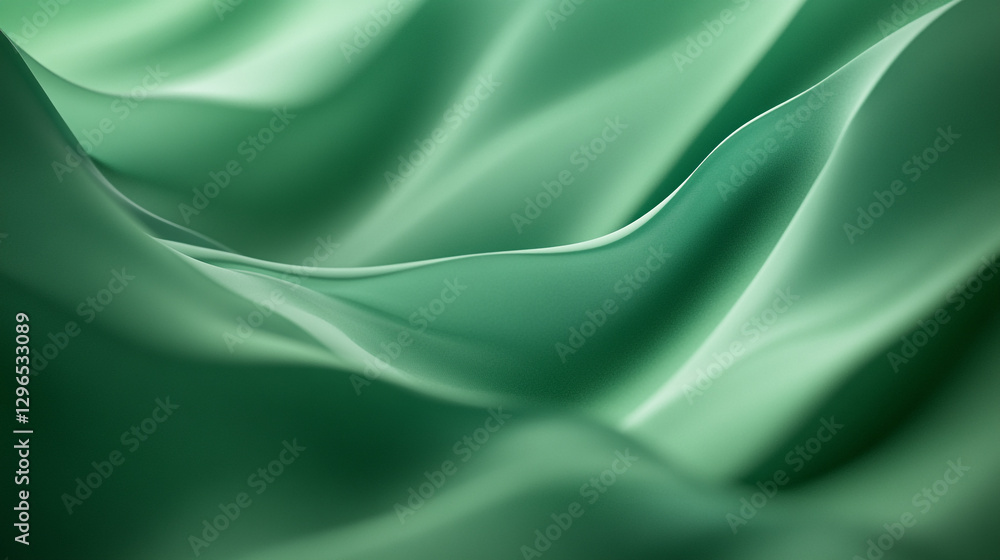 Poster abstract green silk fabric draped elegant soft waves texture background art flow fold style curve