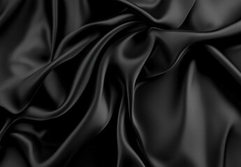 Fototapeta premium black satin fabric with smooth glossy folds and texture