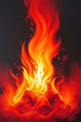 Fototapeta premium art close-up of a bold acrylic painting depicting a flame fire