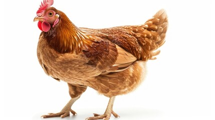 Fototapeta premium A huge brown chicken hen farm animal standing alone on white background. AI generated image