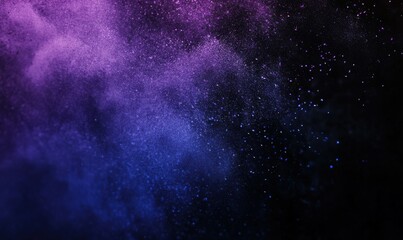 Naklejka premium Abstract explosion of vibrant purple and blue powder against a black background, creating dynamic movement and rich textures, .