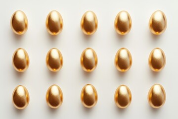 Elegant golden easter eggs on a clean background for minimalist celebrations and joyful greetings, perfect for festive designs and greeting cards with customizable space for your message
