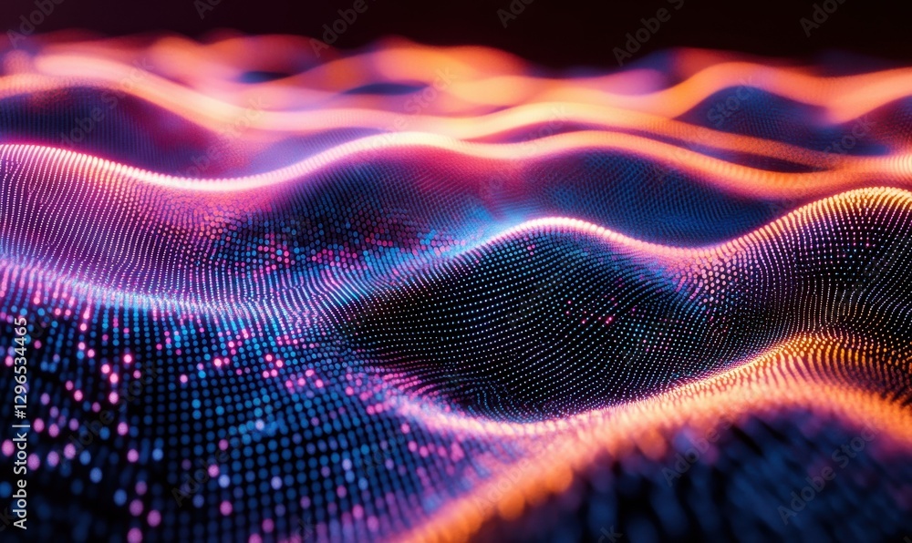 Poster abstract flowing holographic textures with dynamic pastel hues, illuminated by diffused light for a 