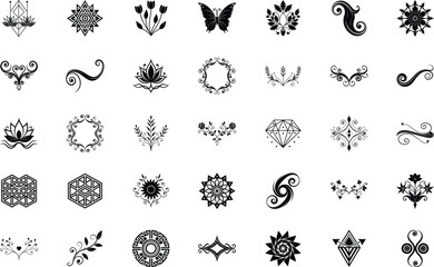 Elegant Black and White Floral Mandala Tattoo Design Collection