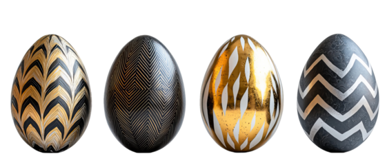 Png of Luxury Black & Gold Easter Eggs – Elegant Geometric & Chevron Patterned Decor on transparent background.