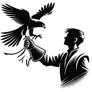 falconer with falcon silhouette clip art preview