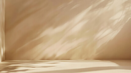 Photo of a beige wall with light shadows for product display
