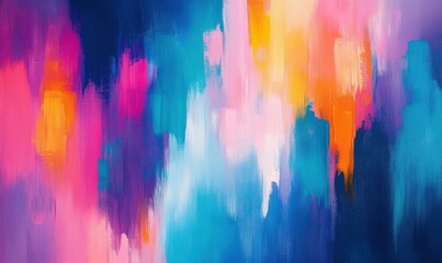Artistic abstract painting with bold strokes of vibrant blue, pink, and orange, blending seamlessly to create an energetic and colorful composition, .