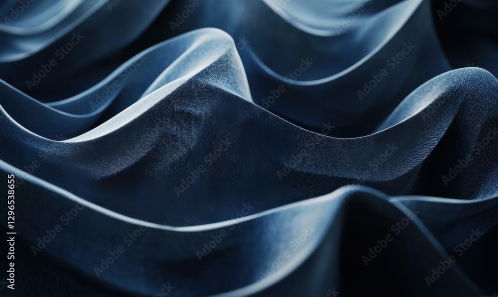 Poster waves of dark blue fabric creating soft, flowing abstract patterns.