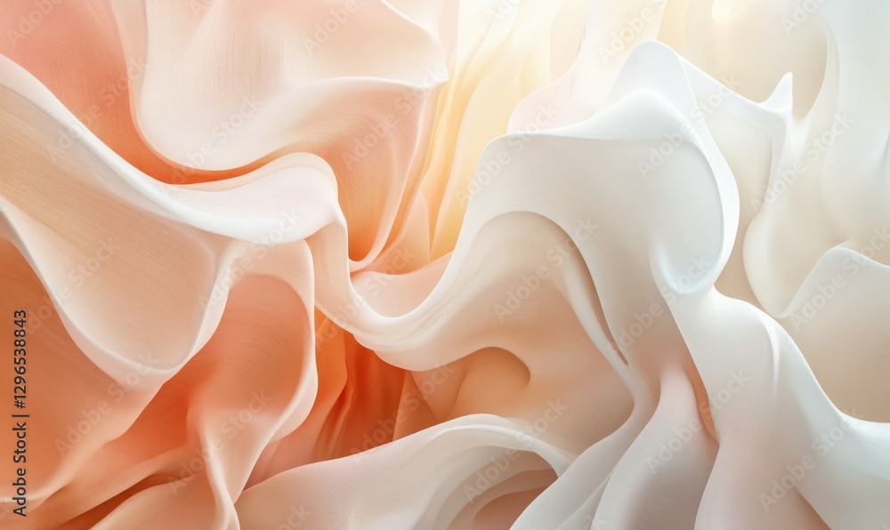 Poster abstract modern wave patterns in soft pastel pink and beige tones, softly illuminated to emphasize i