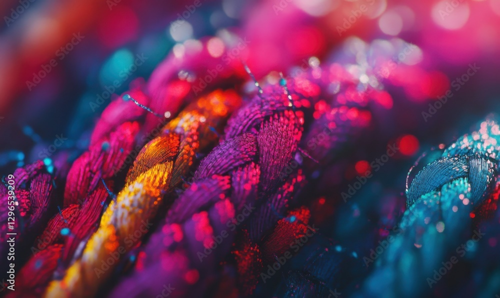 Aufkleber artistic close-up of colorful threads illuminated by soft light creating a vibrant and detailed text