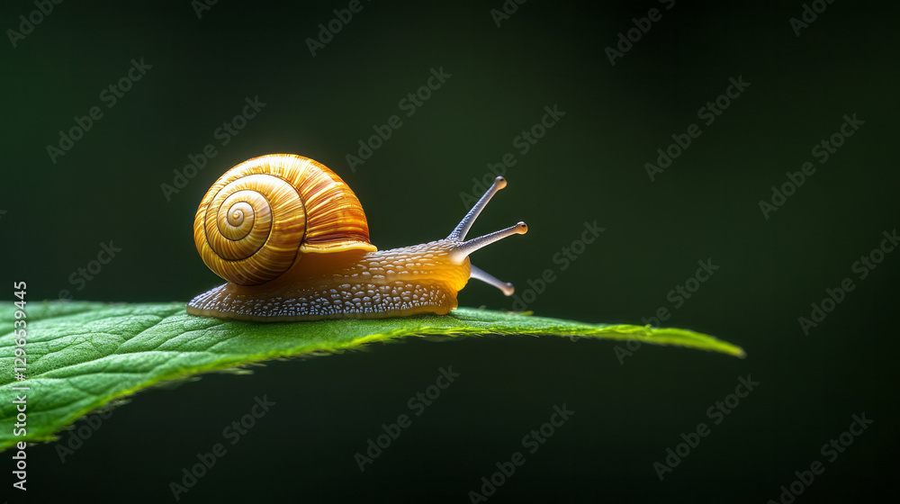 Poster detail-oriented view focusing on a small snail perched on a leaf, symbolizing the gentle life forms