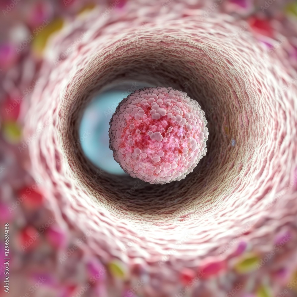 Poster abstract view of a colorful sphere at the center of a spiral structure with soft textures.