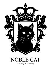 Vector black and white heraldic emblem with cat portrait and crown. Can be use for pets theme.