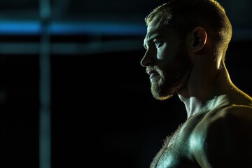 Muscular man training hard in gym during evening workout focusing on fitness and strength building. Generative AI