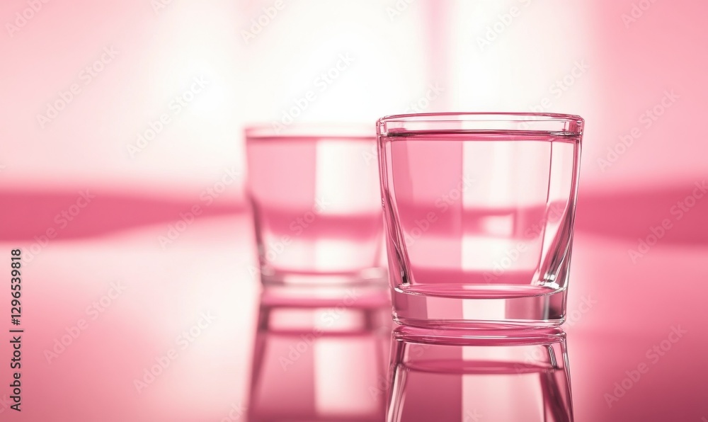 Poster abstract pink glass design with a soft reflective surface, illuminated by gentle diffused light crea