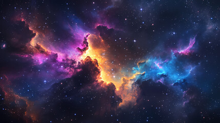 Fototapeta premium A stunning cosmic dragon shape emerges from colorful nebula clouds, surrounded by stars and galaxies in deep space. Nebula Dragon Formation. Illustration