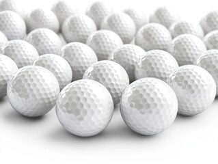 Collection of white golf balls arranged closely together