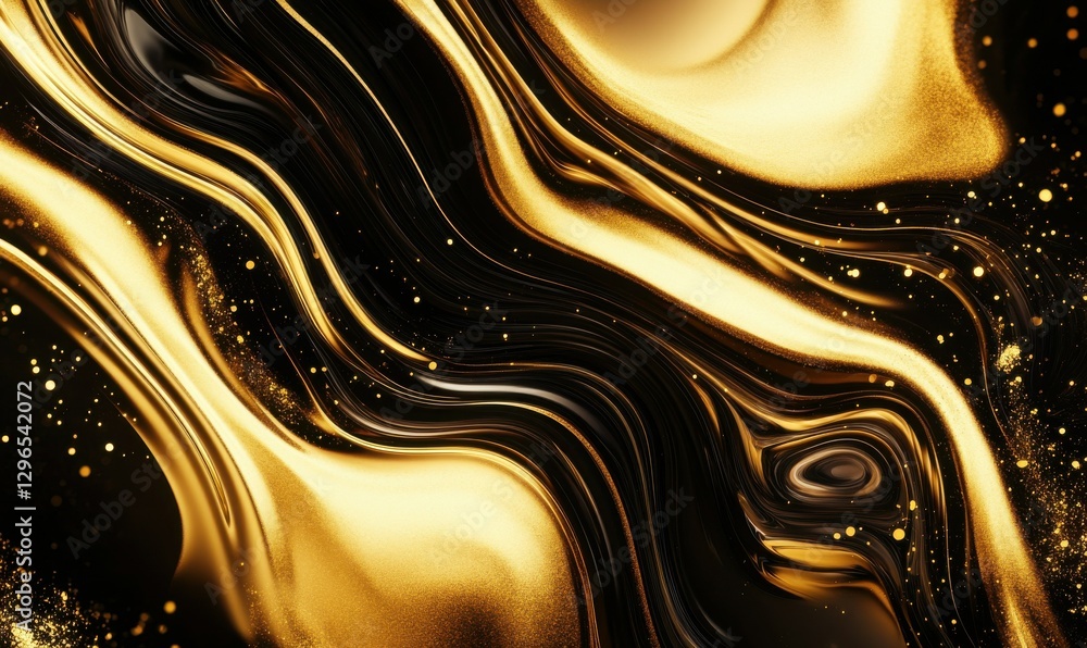 Poster abstract swirl of golden and black liquid creating dynamic patterns with shimmering highlights perfe