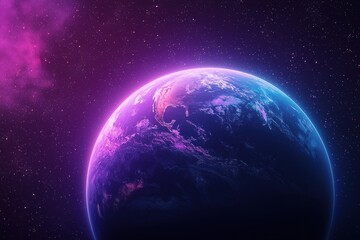 Fototapeta premium Planet earth glowing with purple and blue light in space with stars