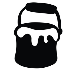 Cute cartoon hand drawn vector paint bucket icon silhouette.