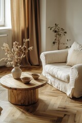 Cozy Living Room with Minimalist Decor and Natural Elements