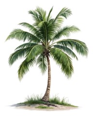 Fototapeta premium Vibrant Green Palm Tree with Lush Fronds on White Background