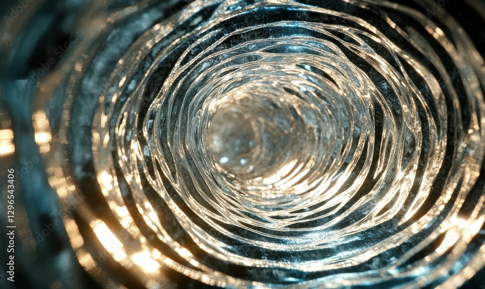 Poster abstract swirl of metallic silver and gold textures illuminated by soft glowing light, creating a lu