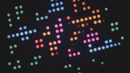 An abstract representation of Braille text, with dots glowing in neon colors against a dark background.