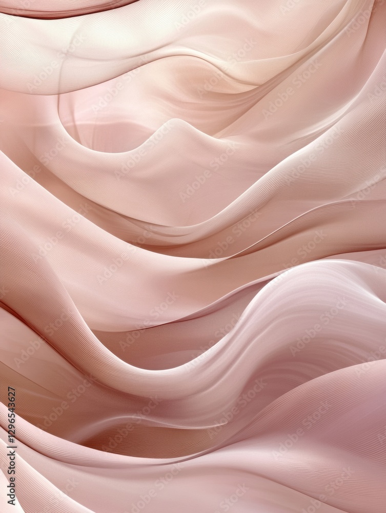 Poster Soft flowing fabric in gentle shades of pink and beige create a calming visual effect in a serene setting. Generative AI