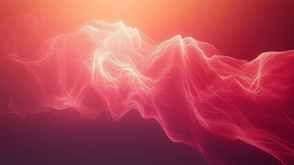 A pink and white wave of light with a red background