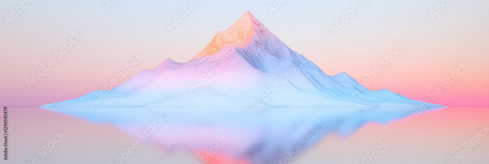 Aufkleber dreamlike perspective of a calm riverâ€™s reflection mirroring snow-capped mountains at dawn,