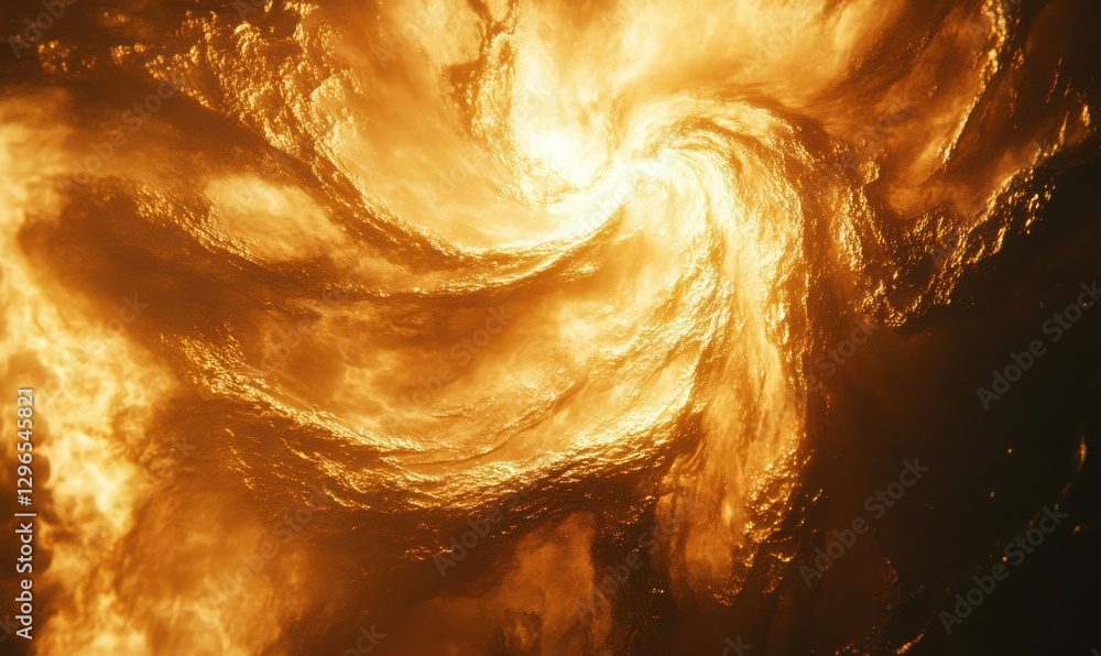 Poster abstract swirling liquid gold patterns illuminated by soft warm light, creating a luxurious and mode