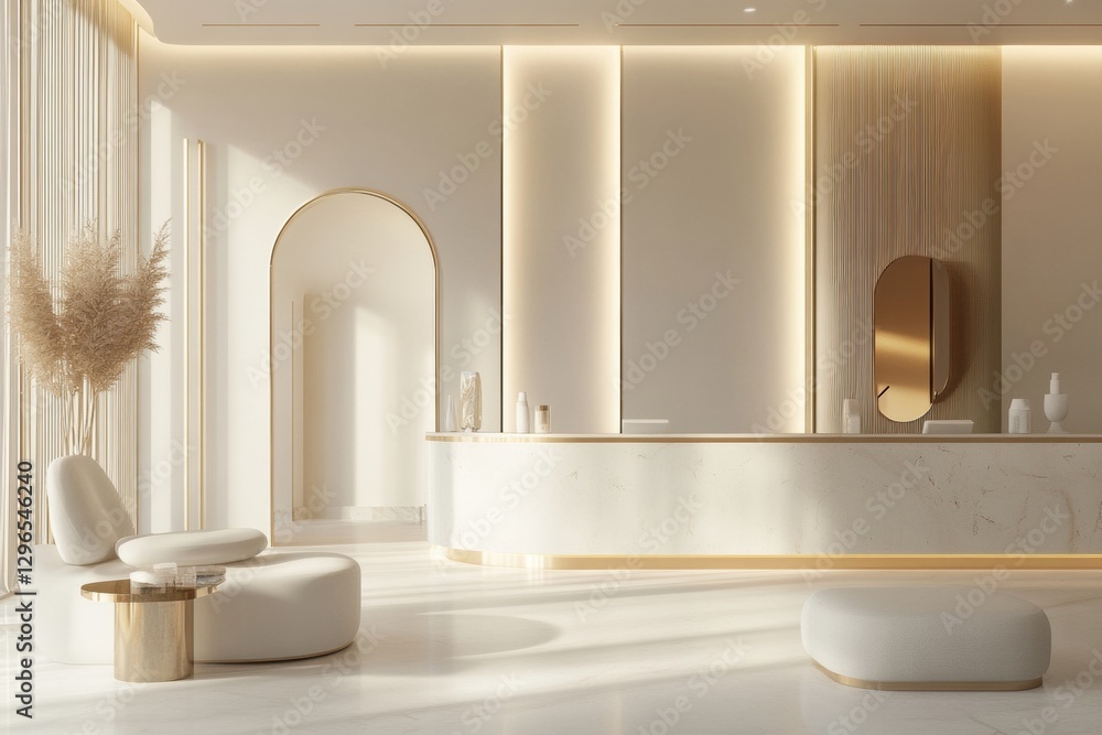 Aufkleber modern interior of a minimalistic reception area illuminated by soft natural light in a contemporary