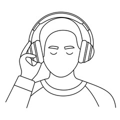 vector illustration of a boy he use a headphone coloring page 