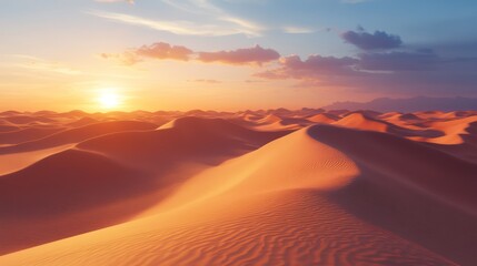 Vast Desert with Towering Sand Dunes at Sunset By Generated AI