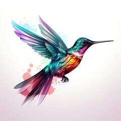 Obraz premium Beautiful watercolor hummingbird drawing hand drawn concept. AI generated image