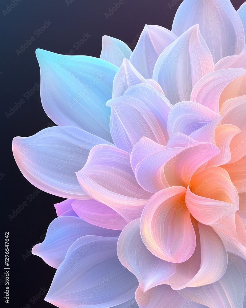 Poster kaleidoscopic pattern of multiple radiant blooms arranged in concentric circles, neon color