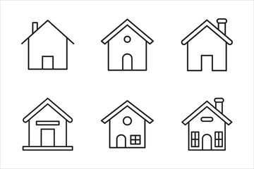 Fototapeta premium Web home icon set for websites and apps. Simple house symbol. Flat real estate sign. Main page pictogram in filled, thin line, outline and stroke style. Isolated illustration.