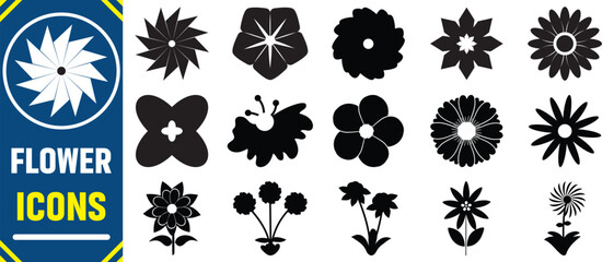 Flowers icon set. Set of abstract flowers in brutalist style. Geometric flower set. Abstract minimal daisy elements. Brutalist design. Ideal for decoration, logos, and design projects.