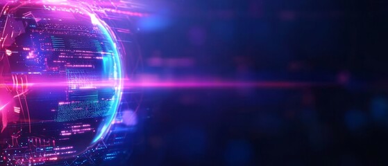 A vibrant digital representation of a globe with neon colors and data streams, symbolizing technology and connectivity in a futuristic environment.