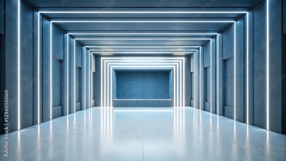 Poster a modern corridor with illuminated lines creating a futuristic ambiance
