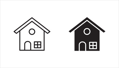 Web home icon set for websites and apps. Simple house symbol. Flat real estate sign. Main page pictogram in filled, thin line, outline and stroke style. Isolated illustration.