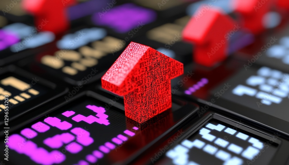 Aufkleber a close-up of red arrow symbols on a digital display, suggesting upward trends in data or stock mark