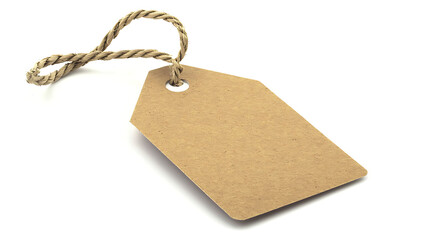 A brown tag with a white background