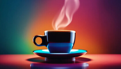 Fototapeta premium Colorful cup of hot black coffee. Close up. 