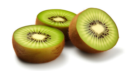 Fototapeta premium Three slices of kiwi fruit on a white background